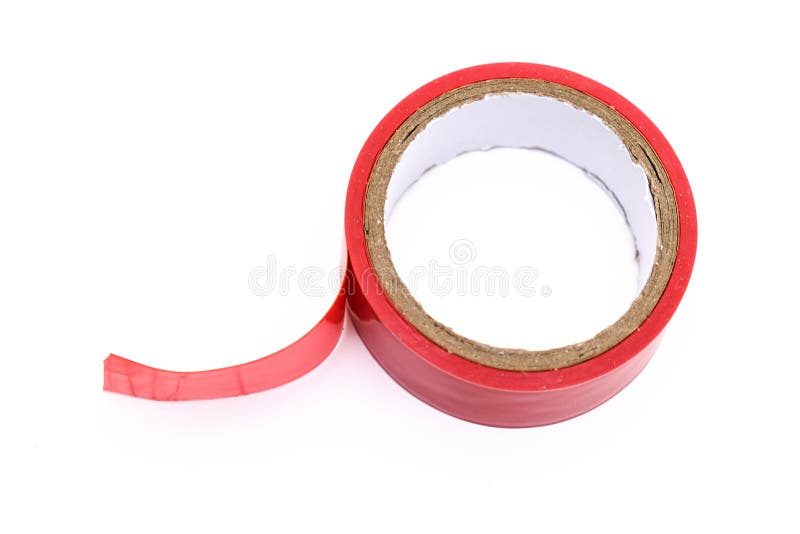 Red Roll of Electrical Sticky Isolation Duct Tape on White Background