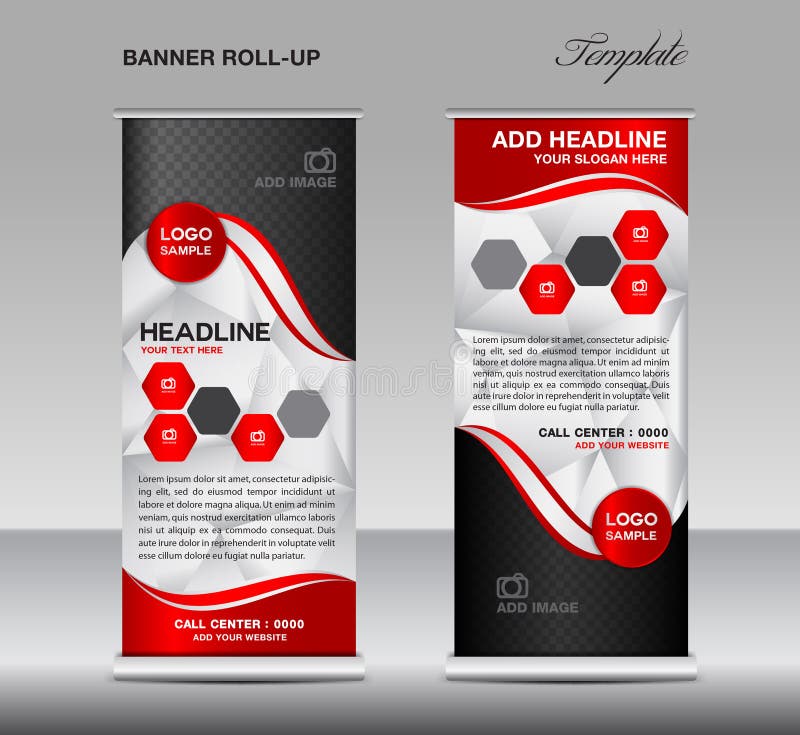 red roll up banner template vector roll up stand banner design display polygon background 76862741