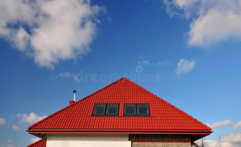 Dormer window on red roof stock photo. Image of roof - 21031570