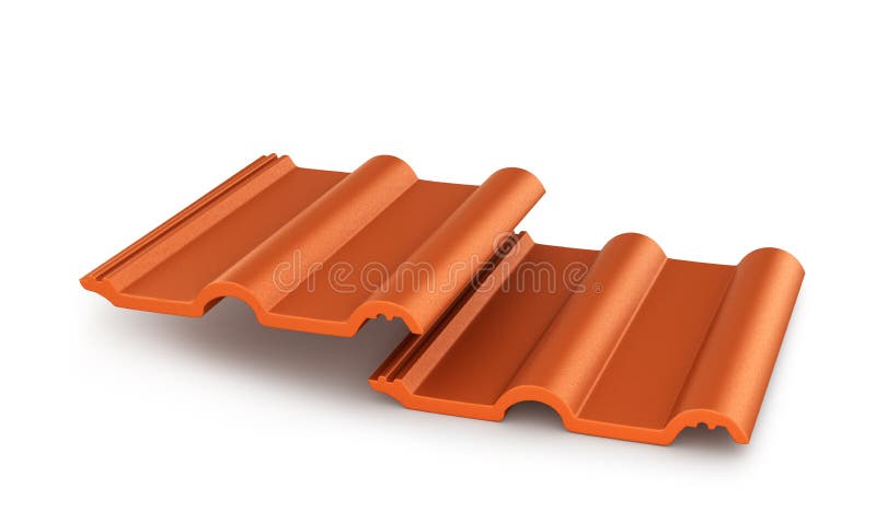 Red roof tiles on white background.