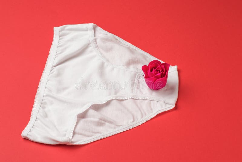 Woman`s Bra on Unmade Bed.Openwork White Cotton Underpants on Crumpled  Blanket. Red Rose Stock Photo - Image of infections, fabric: 187740918