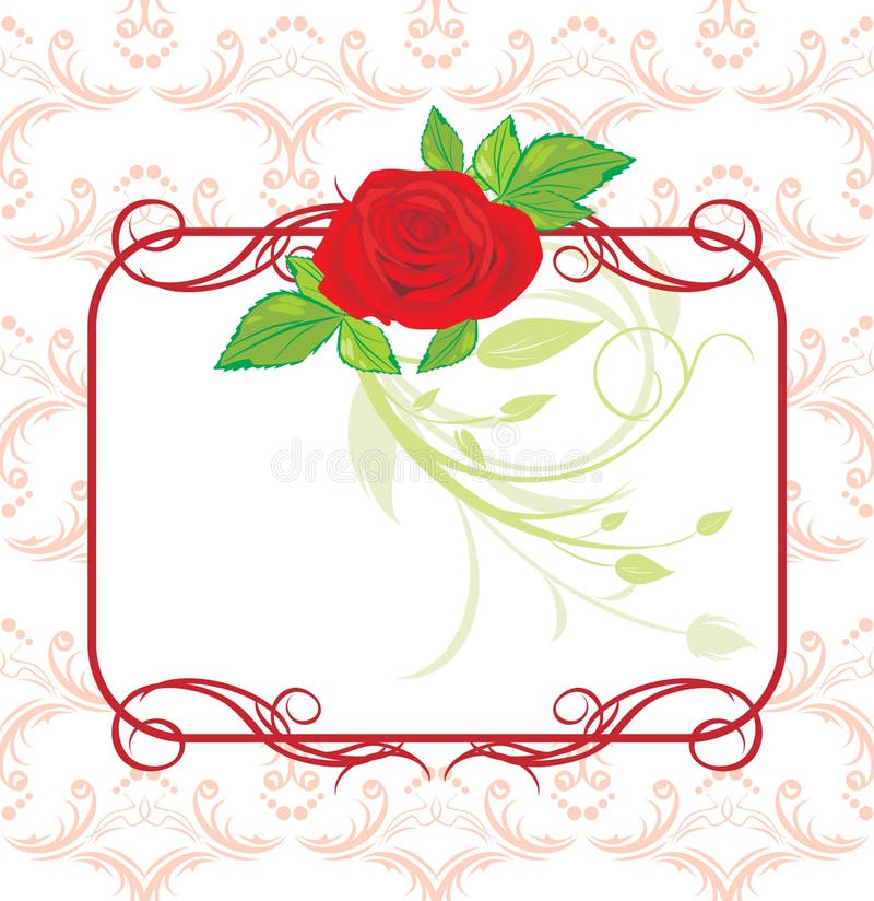 Red rose with decorative frame and ornament