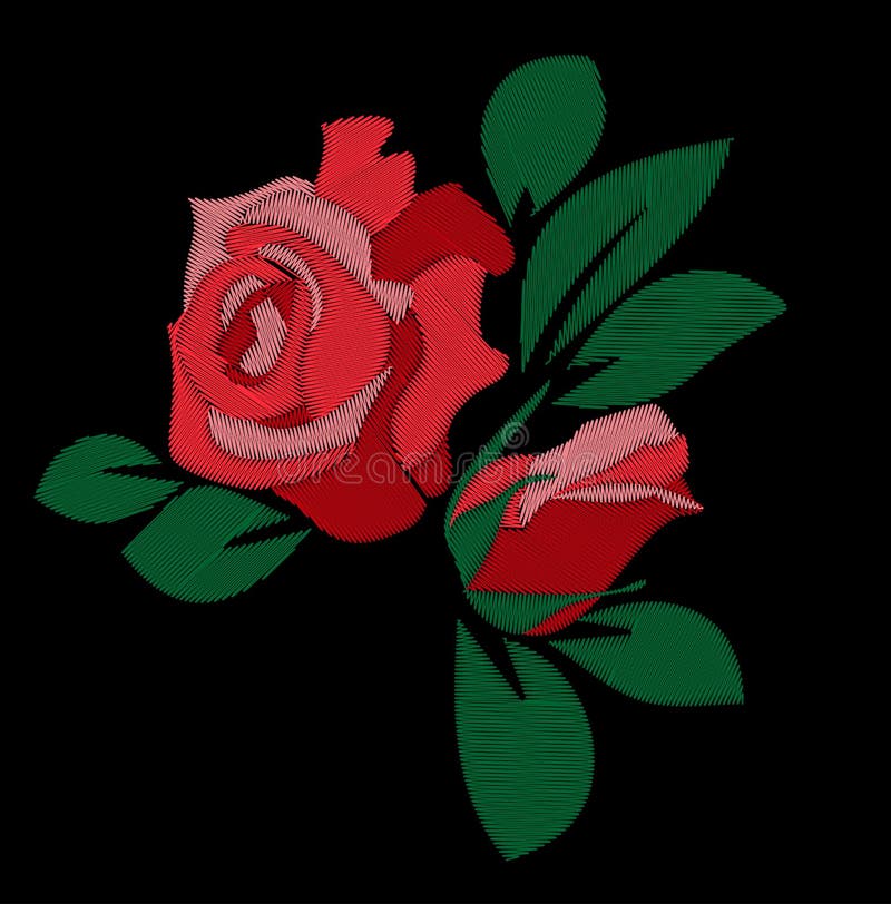 Red rose embroidery stock vector. Illustration of embroidery 84323556