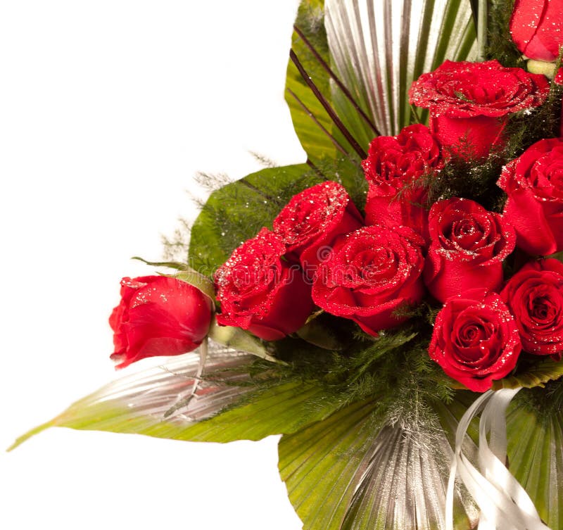 Red rose flowers with sparkle particles