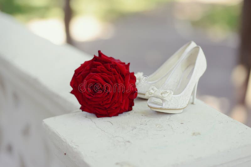 Red rose and white shoes