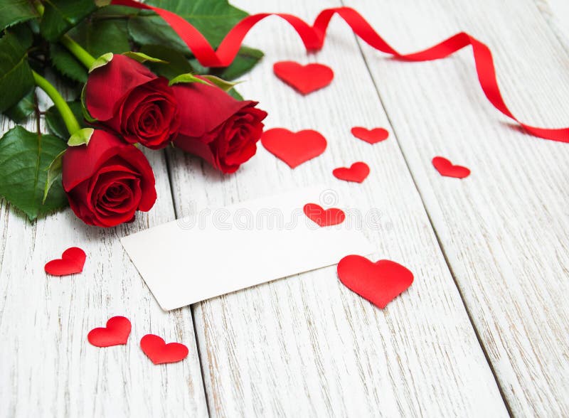 Red Roses and Greeting Card Stock Image Image of pretty, plant 64665449