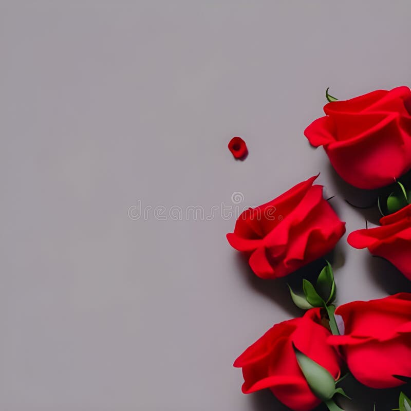 Red Roses and Petals on a White Background Stock Illustration