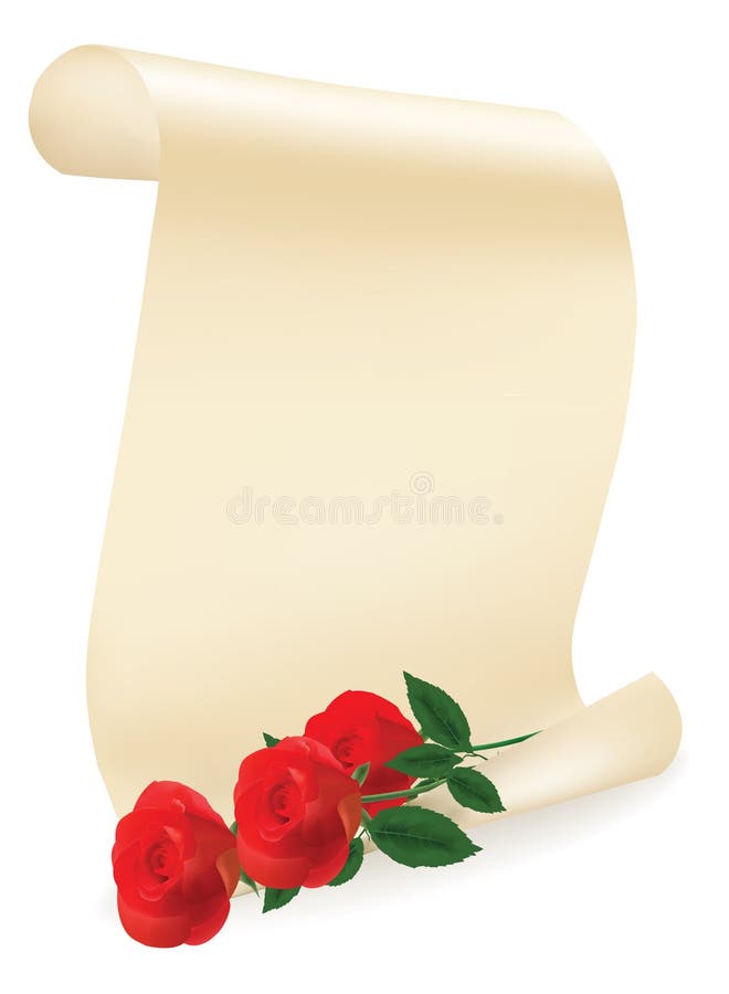 A red roses with roll of paper.