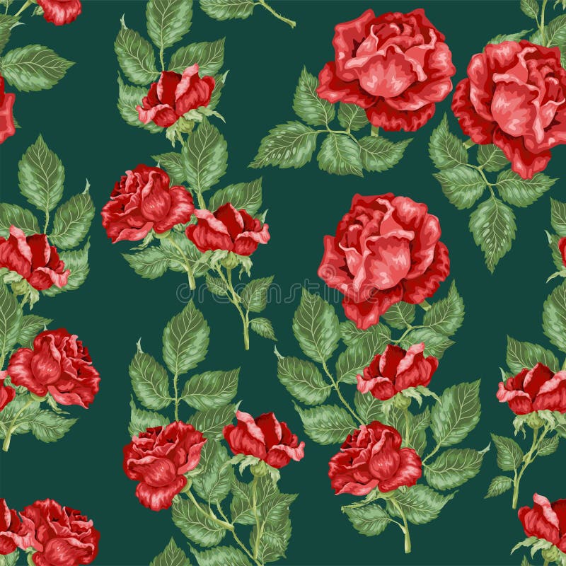 Red Roses Seamless Pattern in Vector Illustration Stock Vector ...