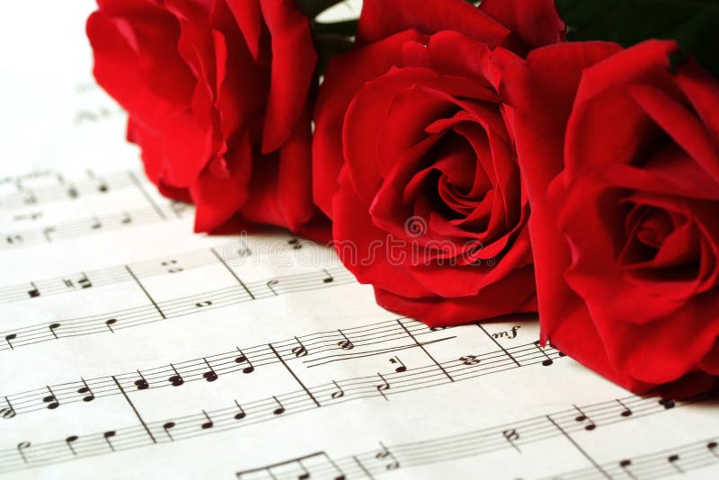 Red Roses on Sheet Music stock image. Image of hymn, love ...
