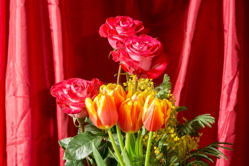Red Roses and Tulips in a Bouquet Stock Image Image of decoration, blossom 88316843