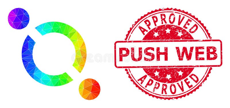 Round Scratched Approved Push Web Seal Imprint With Vector Polygonal Link Icon with Rainbow Gradient vector illustration