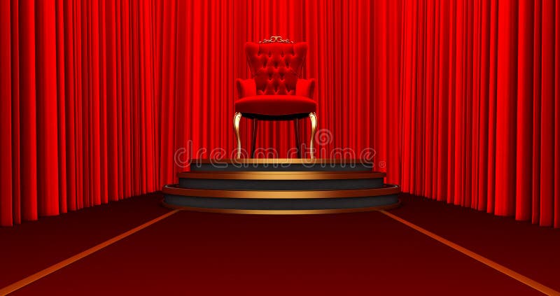 Red Royal Chair on a Pedestal. Place for the King. Royal Throne on Red Silk  Background Stock Illustration - Illustration of celebrity, queen: 205236219