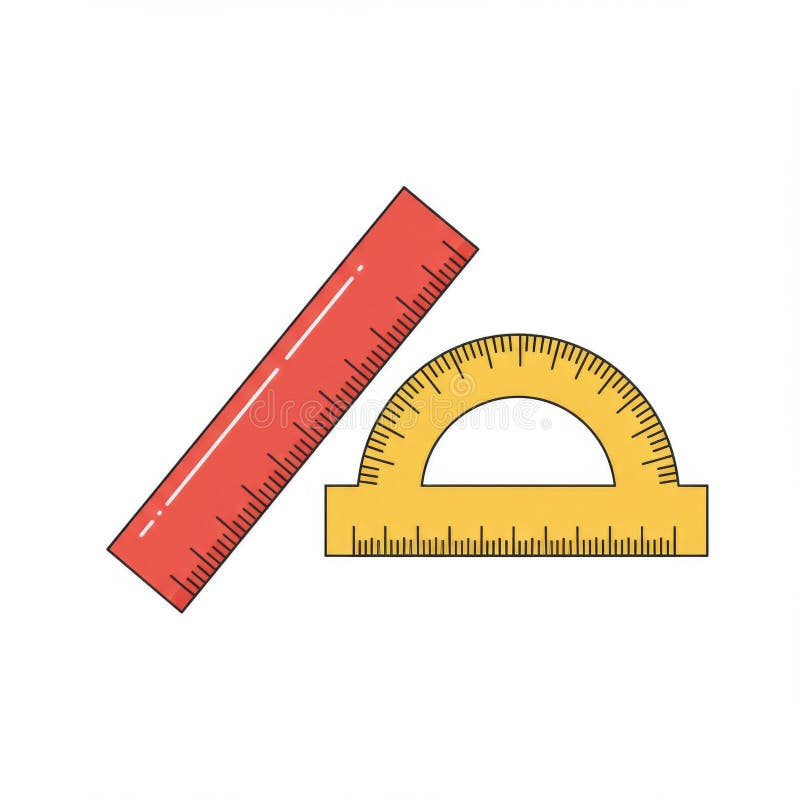 Red Ruler and Yellow Protractor on White Background royalty free illustration