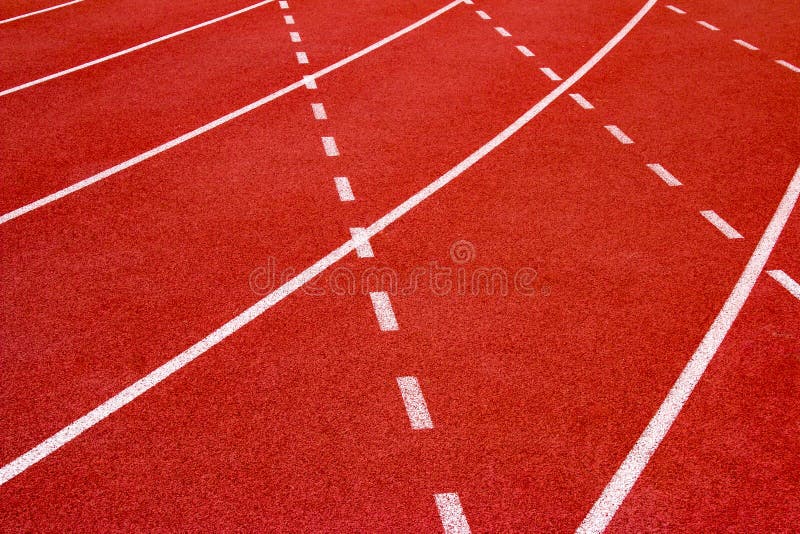 Red running track Synthetic rubber on the athletic stadium.