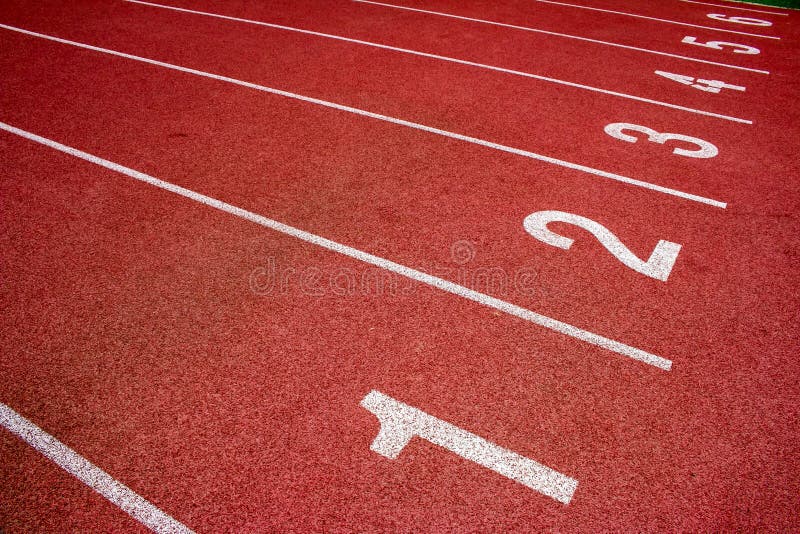 Red running track Synthetic rubber on the athletic stadium.