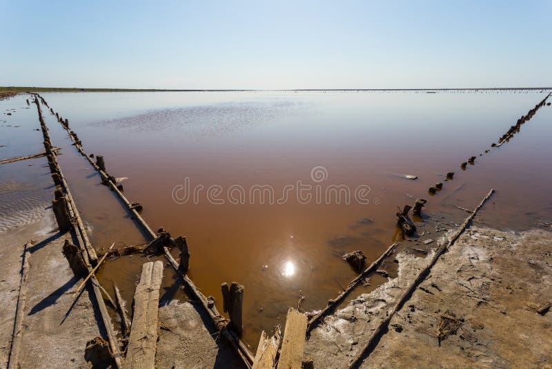 Saline Lake with Remains of an Old Constructions Stock Photo Image of