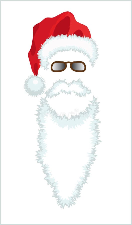 Red Santa Claus Hat, beard and glasses.