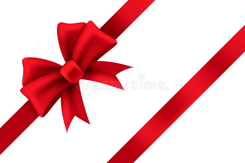 Shiny dark red satin ribbon with gift bow, vector illustration. Stock  Vector