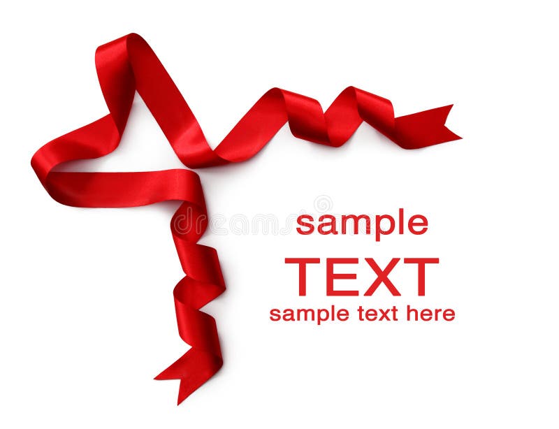 Red satin ribbon with heart shape stock photos