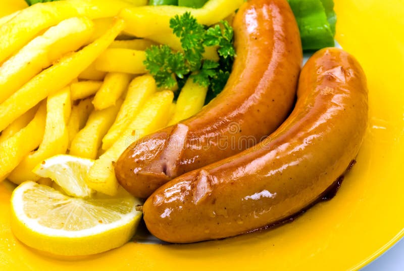 Red sausage-roasted with deep fried- french fries