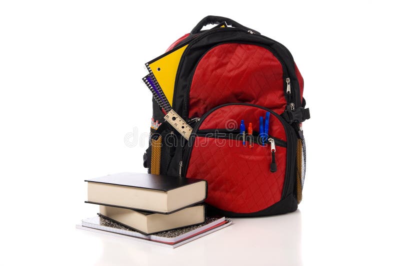 Red School Backpack with Books royalty free stock image