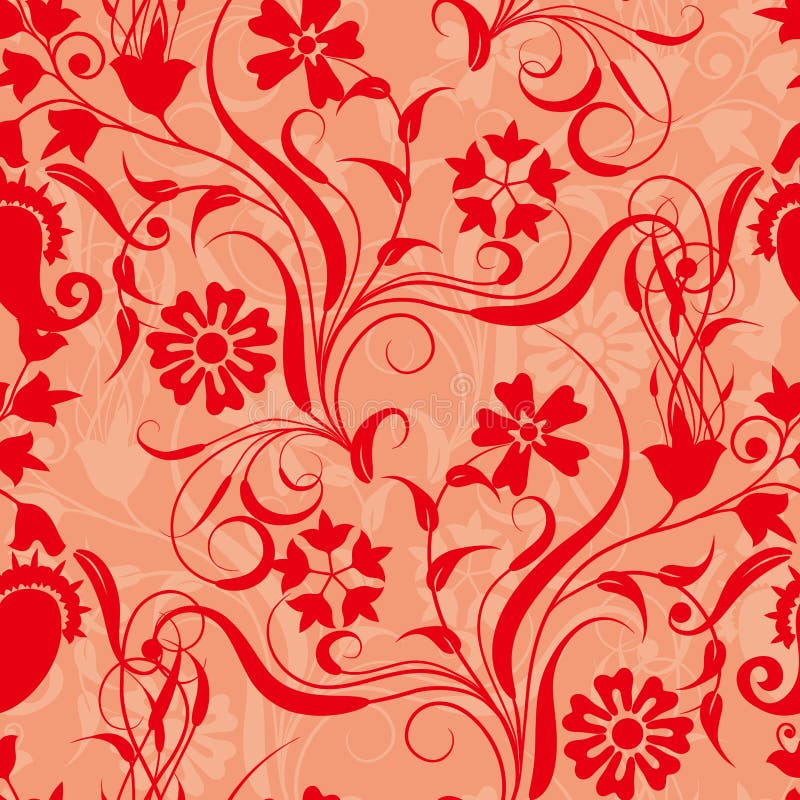 Red seamless flower damask pattern