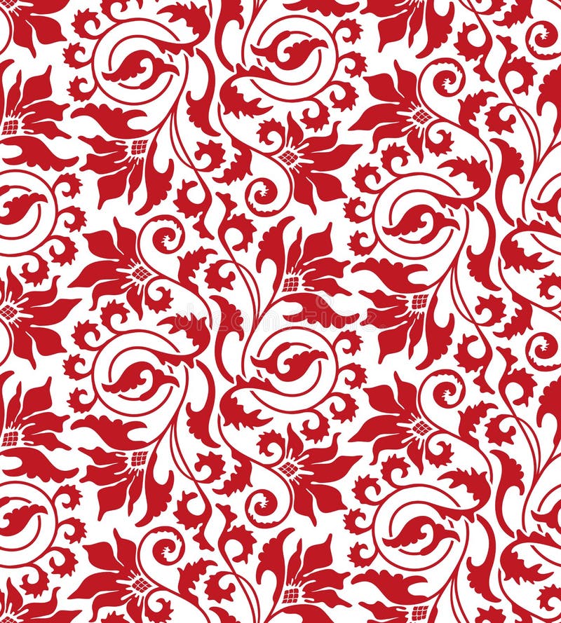 Red seamless flower damask pattern