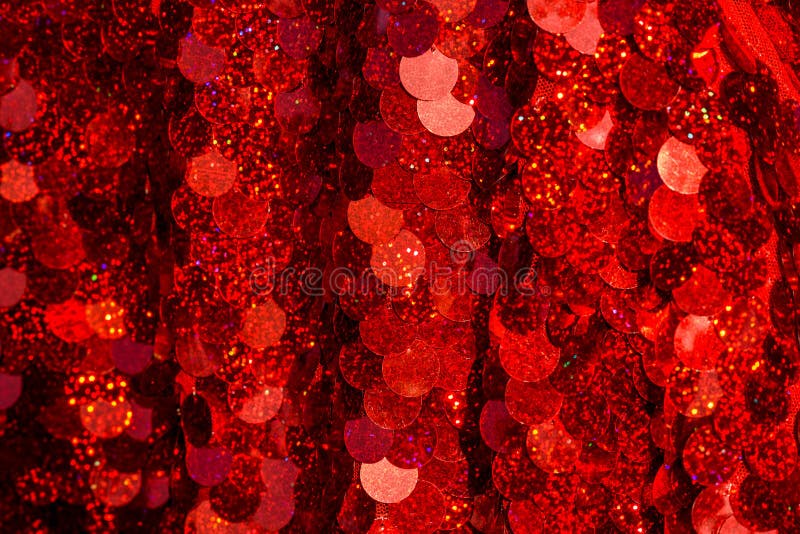 Red Sequins Pattern. Sparkling Sequins Background. Red Sequin Fabric