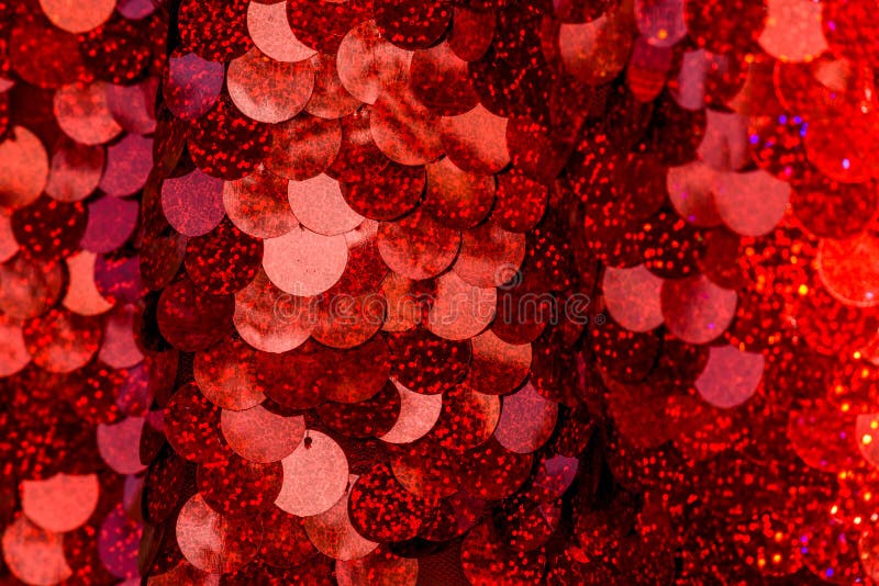 Red Sequins Pattern. Sparkling Sequins Background. Red Sequin Fabric