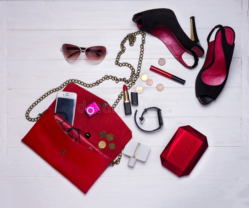 Red Set of Women`s Accessories Editorial Photo - Image of clothes ...