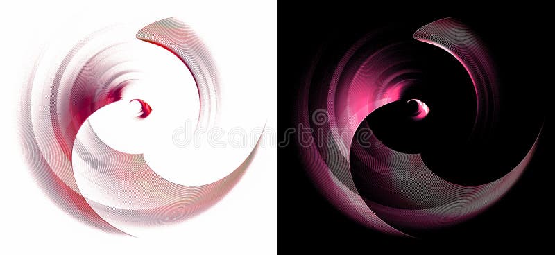 Red sharp blades of abstract fractal engines rotate on white and black backgrounds. Graphic design elements set. 3d vector illustration