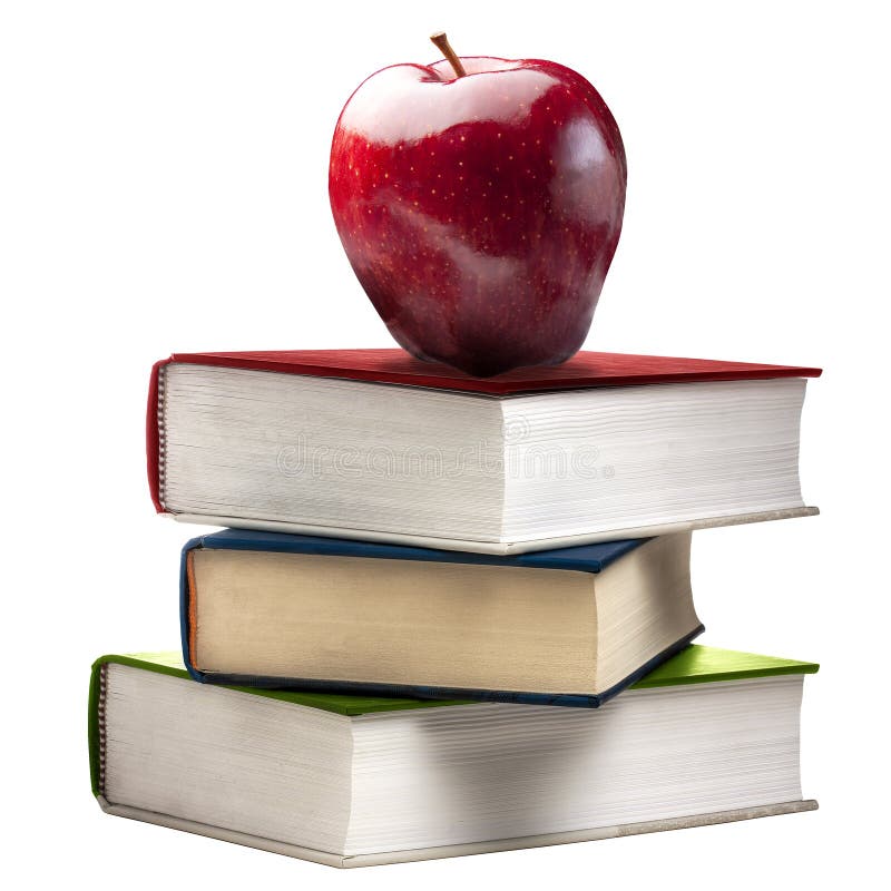 Red Shiny Apple Stack Book Books Colored Isolated