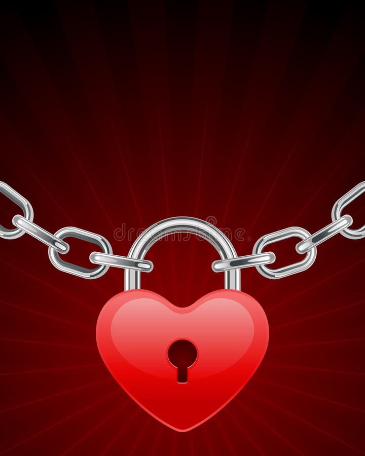 Red shiny heart lock shape on chain