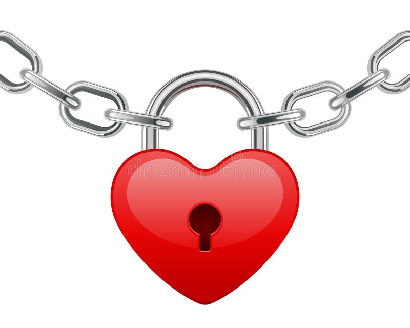 Red shiny heart lock shape on chain