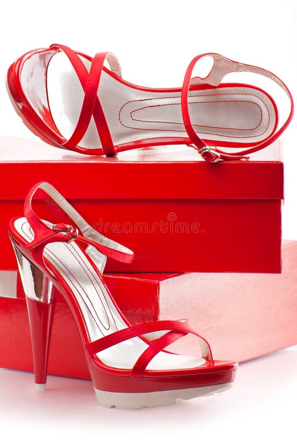 Red shoes with boxes stock photo. Image of glare, accessory 40711050