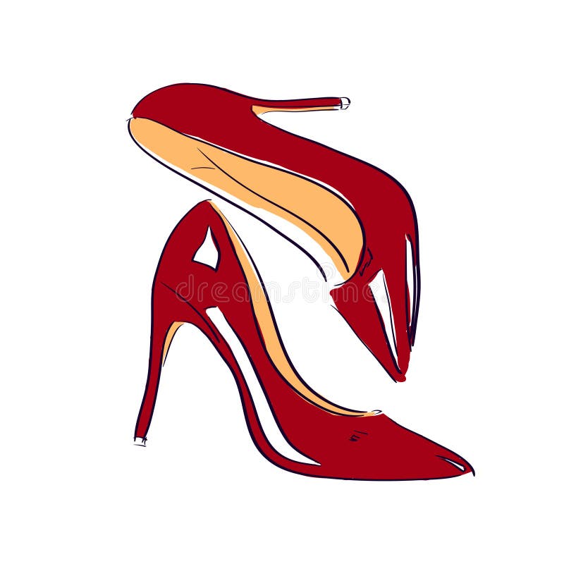 Red Shoes Sketch Illustration Stock Vector - Illustration of graphic ...