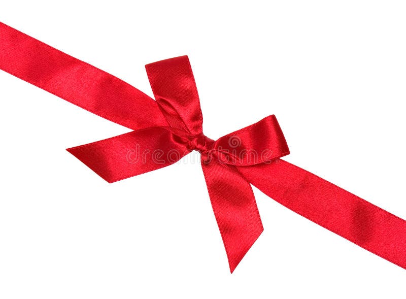 Red silk ribbon for wrapping gifts on white background. Curls of