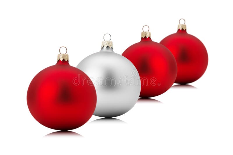Red and Silver Christmas Balls Isolated on the White Background Stock