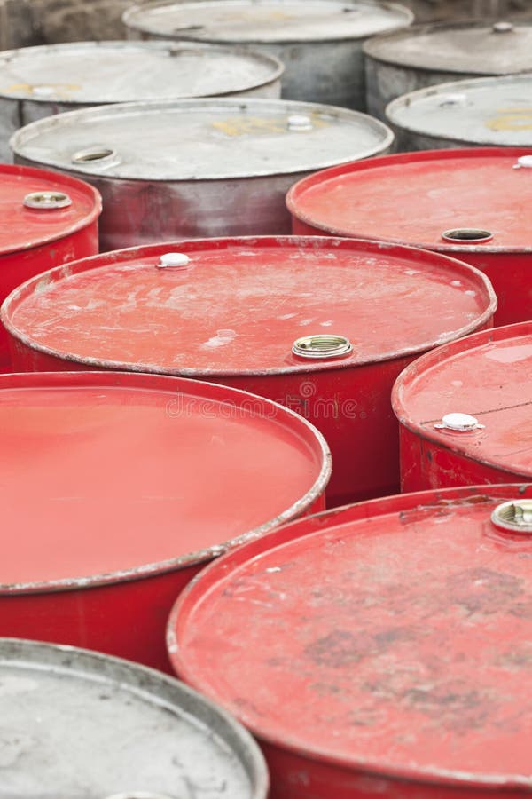 Red and Silver Empty Oildrums Stock Image Image of drum, colored 93086485