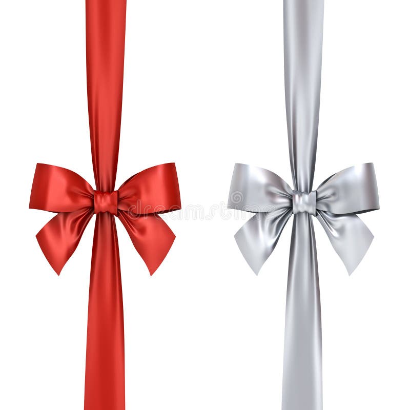 Red and silver gift ribbon bows isolated on white background