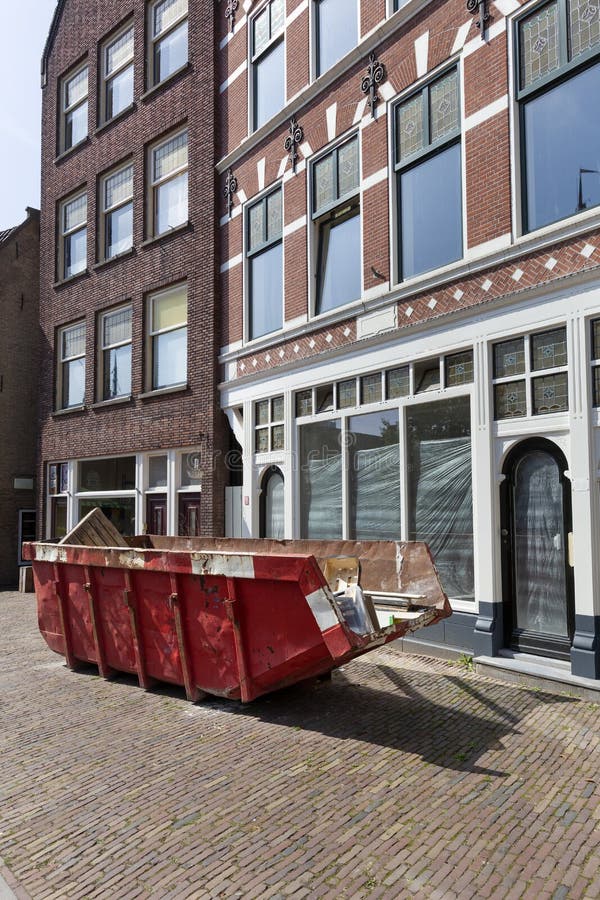 Red Skip in a Street in Rotterdam Stock Photo Image of dump, project