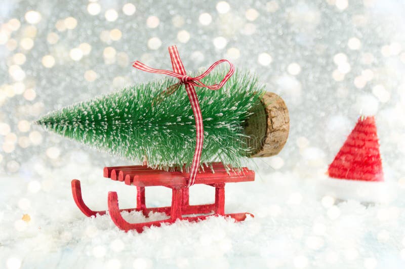 Small Sleigh Carrying a Christmas Tree Miniature Stock Photo Image of pine, carrying 81107302