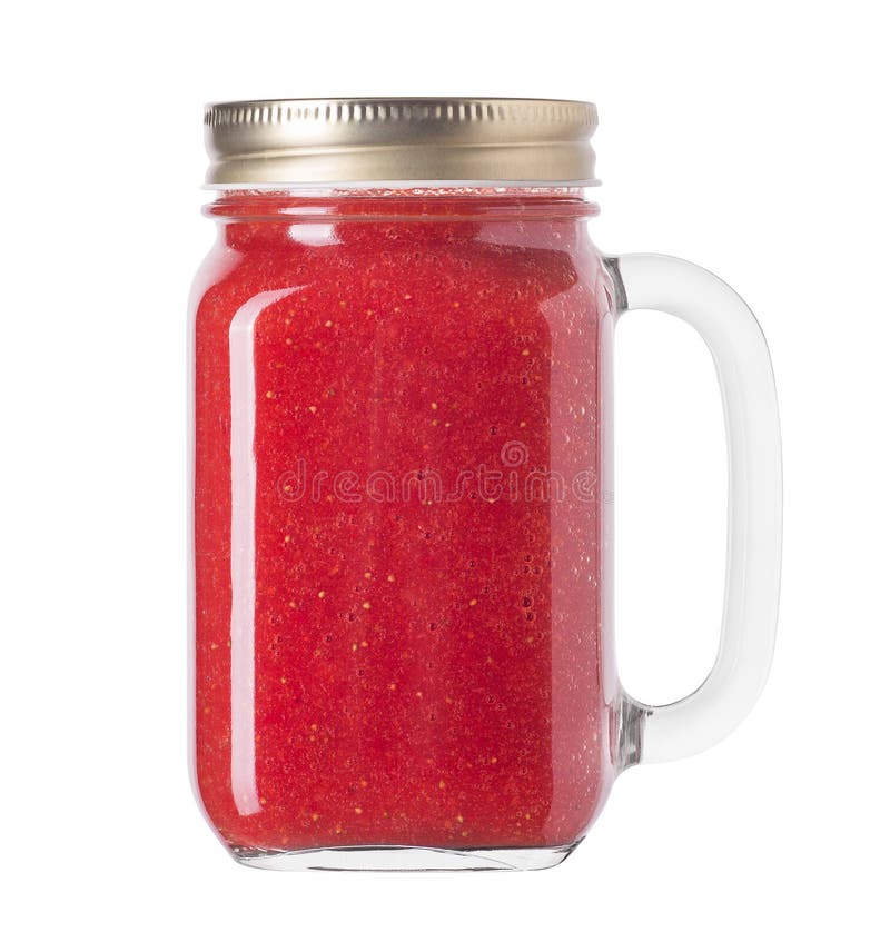 Red smoothie in mason jar isolated