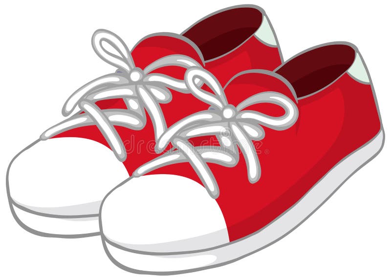 Red Sneaker in Cartoon Style Isolated on White Background Stock Vector