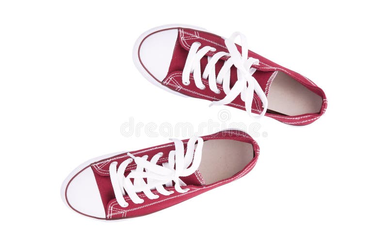 Red Sneakers Top View Isolated on White Background Stock Image - Image ...