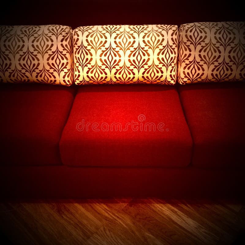 Red Sofa with Decorative Cushions Stock Photo Image of decor, detail