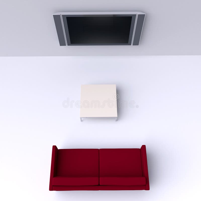 Red Sofa with a Flat Screen TV on the Wall Stock Illustration