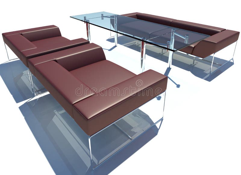 Red Sofa Group 3D Rendering