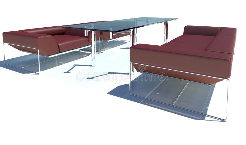 Red Sofa Group 3D Rendering